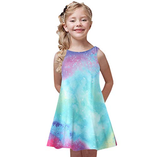 VECDY Vestido Bebe Niña Ceremonia, Linda Bohemia Ropa Bebe Niña Sin Mangas Verano Princesa Vestido para Niños Chicas Elegante para Fiesta Conjunto Tops 2019 Falda Plisada 4-8años(Light Azul,130)