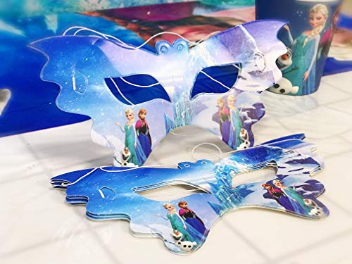 veeyiki Conjunto de Suministros para Fiestas de Cumpleaños Princesa de Hielo,Mantel,Plato,Servilleta,Banderín,Soplador,Cuchillo,Cuchara,de Tenedor,Vaso de Papel,Máscara,Adorno para Vela de Pastel
