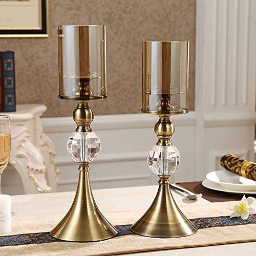 Vela del vidrio cristalino Candelabro Con prueba de viento metal de la vendimia de cristal titular de la vela del pilar de la decoración de la linterna de la vela for los cuadros de boda Candlelight D