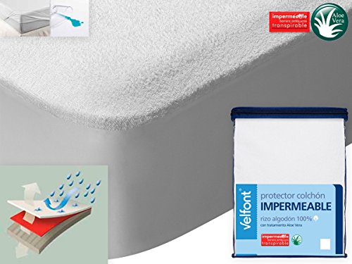 Velfont Aloe Vera – Protector de cColchón de aloe vera, resistente al agua y transpirable, disponible en varios tamaños, 105x190/200