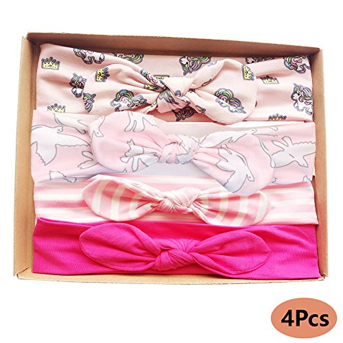 Vellette Bebé Cinta Para El Pelo Infantil Algodón Sólido Mariposa Niñas Banda Para La Cabeza Diadema Elástica Turbante 4PCS