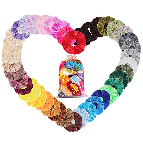 Velvet Elástico Hair Scrunchies 50 Colores Xpassion Scrunchie de Pelo Banda de Pelo de Flor de Gasa Coletero Elástico Lazos Terciopelo Accesorios Para El Cabello Ponytail Titular para Mujeres y Chicas