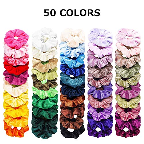 Velvet Elástico Hair Scrunchies 50 Colores Xpassion Scrunchie de Pelo Banda de Pelo de Flor de Gasa Coletero Elástico Lazos Terciopelo Accesorios Para El Cabello Ponytail Titular para Mujeres y Chicas