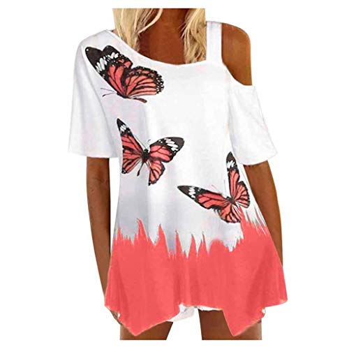 VEMOW Camiseta de Gran tamaño para Mujer con Estampado de Mariposa Manga Corta Blusa(U Melon Rojo,S)