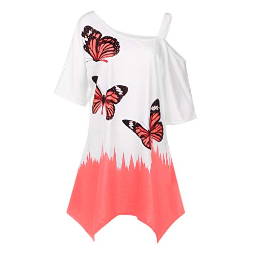 VEMOW Camiseta de Gran tamaño para Mujer con Estampado de Mariposa Manga Corta Blusa(U Melon Rojo,S)