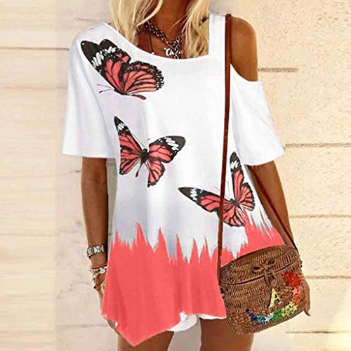 VEMOW Camiseta de Gran tamaño para Mujer con Estampado de Mariposa Manga Corta Blusa(U Melon Rojo,S)