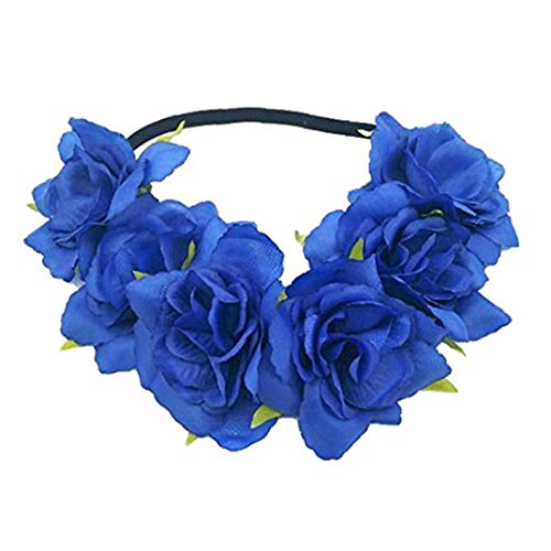 Vendas de la Flor de simulación Ajustable Flor Banda para el Cabello de Las Mujeres Flor del Peony de la Corona por favores de Partido Venda de los Accesorios Color de la Navidad y Azul 2 Piezas