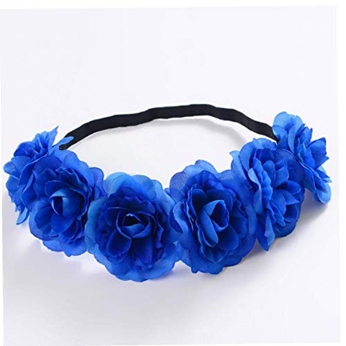 Vendas de la Flor de simulación Ajustable Flor Banda para el Cabello de Las Mujeres Flor del Peony de la Corona por favores de Partido Venda de los Accesorios Color de la Navidad y Azul 2 Piezas