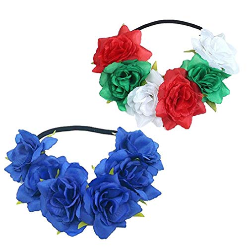 Vendas de la Flor de simulación Ajustable Flor Banda para el Cabello de Las Mujeres Flor del Peony de la Corona por favores de Partido Venda de los Accesorios Color de la Navidad y Azul 2 Piezas