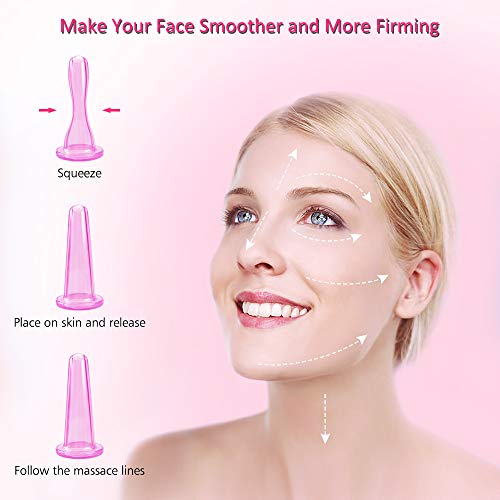 Ventosas Celulitis, tazas anticelulíticas con ventosas corporales, ventosas faciales, ventosas oculares y cepillo facial de silicona exfoliante, drenaje linfático o alivio natural del dolor (Púrpura)