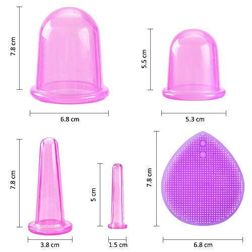 Ventosas Celulitis, tazas anticelulíticas con ventosas corporales, ventosas faciales, ventosas oculares y cepillo facial de silicona exfoliante, drenaje linfático o alivio natural del dolor (Púrpura)