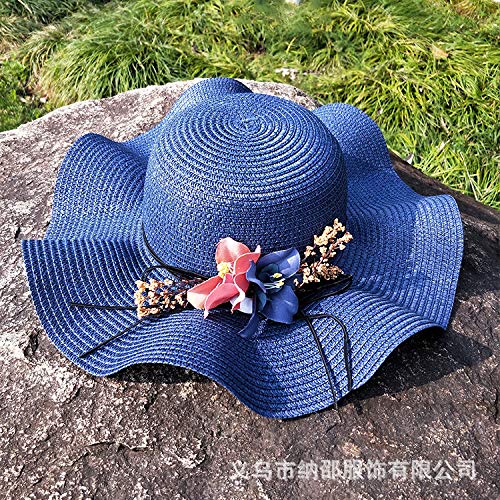 Verano para Mujer Sombrero de sombrilla Flor Sombrero de Paja al Aire Libre Grandes Aleros Protector Solar Sol Playa Sombrero Plegable