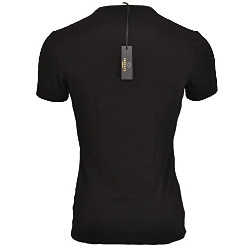 Versace - Camiseta de algodón elástico con cuello redondo, color negro