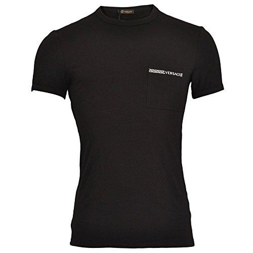 Versace - Camiseta de algodón elástico con cuello redondo, color negro