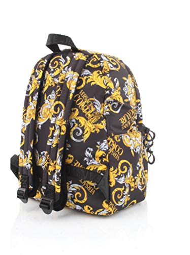 Versace Jeans Costura mochila negra con impresión oro E1YZAB60-Línea Macrologo DIS.1 TESS 71594 M27 PRINTED NYLON MACROLOGO