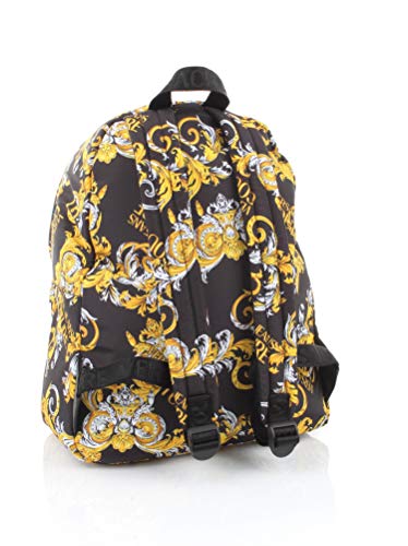 Versace Jeans Costura mochila negra con impresión oro E1YZAB60-Línea Macrologo DIS.1 TESS 71594 M27 PRINTED NYLON MACROLOGO