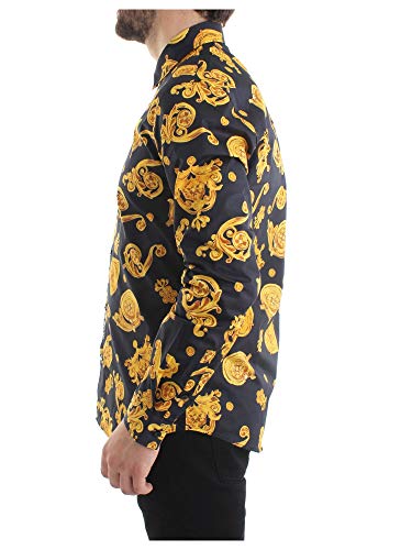 Versace Jeans Couture - Camisa de hombre negra con impresión dorada B1GVB6S2-VUM201 Slim Print Tess:S0771 899 Twill CO Print Joyas Negro
 50