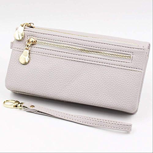 Versión Coreana De La Cartera De Cuero De PU para Mujer, Protección RFID, Color Sólido, Doble Cremallera, Bolso para Documentos Femenino, Monedero Multifuncional para Mujer