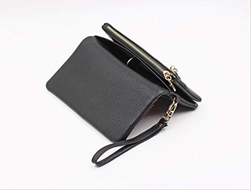Versión Coreana De La Cartera De Cuero De PU para Mujer, Protección RFID, Color Sólido, Doble Cremallera, Bolso para Documentos Femenino, Monedero Multifuncional para Mujer