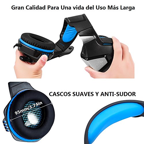 VersionTECH. Auriculares Gaming con Micrófono Aislante,Sonido Envolvente,Luz LED,Volumen Control,Para PC/Tableta/PSP/PS4/Móvil/Xbox One(Azul)