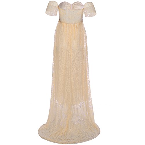 Vestido de embarazo de fotografía elegante, vestido largo de encaje de manga corta para mujer, vestido de boda, fiesta, ceremonia S-XL albaricoque S