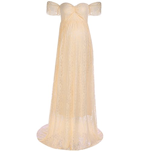 Vestido de embarazo de fotografía elegante, vestido largo de encaje de manga corta para mujer, vestido de boda, fiesta, ceremonia S-XL albaricoque S