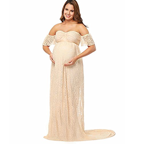 Vestido de embarazo de fotografía elegante, vestido largo de encaje de manga corta para mujer, vestido de boda, fiesta, ceremonia S-XL albaricoque S