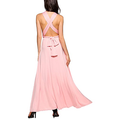 Vestido de Fiesta de Mujer Sin Mangas de Boho Maxi Largo Vestidos de Cóctel Piso-Longitud Multi-Way Dresses (L, Rosado)