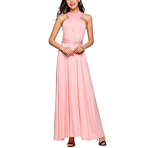 Vestido de Fiesta de Mujer Sin Mangas de Boho Maxi Largo Vestidos de Cóctel Piso-Longitud Multi-Way Dresses (L, Rosado)