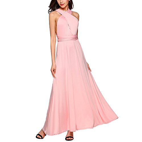 Vestido de Fiesta de Mujer Sin Mangas de Boho Maxi Largo Vestidos de Cóctel Piso-Longitud Multi-Way Dresses (L, Rosado)