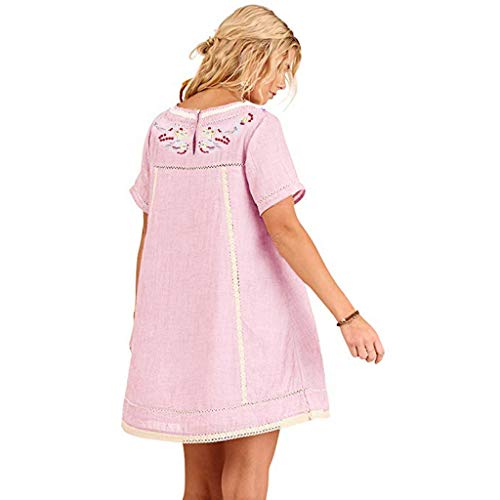 Vestidos de Manga Corta o túnica Bordada Bohemia para Mujer Playa Liso Beach Cover up Mangas Cortas Camisolas Estampada Pareo Bikini Up Largas Verano Talla única