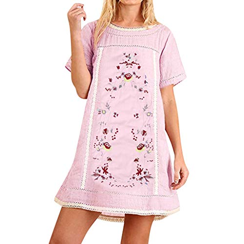 Vestidos de Manga Corta o túnica Bordada Bohemia para Mujer Playa Liso Beach Cover up Mangas Cortas Camisolas Estampada Pareo Bikini Up Largas Verano Talla única