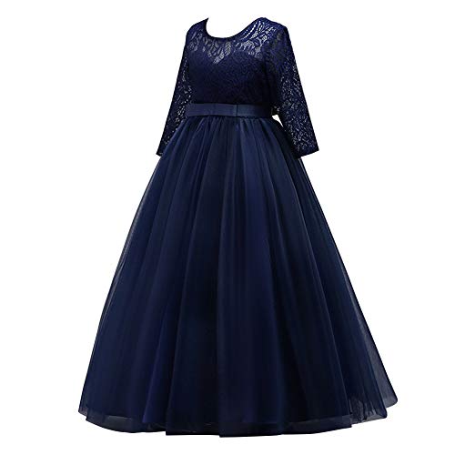 Vestidos De Princesa Fiesta de la Boda de Las Niñas, Bordado, Baile de graduación,Manga Larga Vestido,Princesa,Vestido de Novia S# Azul Marino