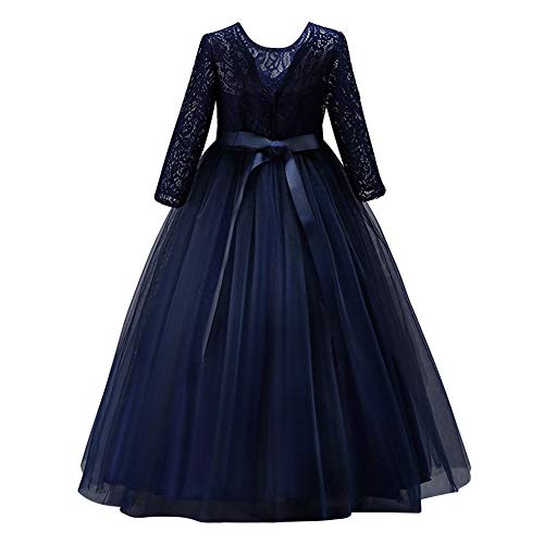 Vestidos De Princesa Fiesta de la Boda de Las Niñas, Bordado, Baile de graduación,Manga Larga Vestido,Princesa,Vestido de Novia S# Azul Marino