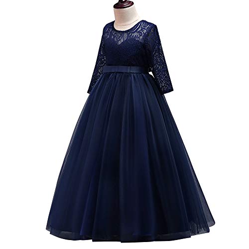 Vestidos De Princesa Fiesta de la Boda de Las Niñas, Bordado, Baile de graduación,Manga Larga Vestido,Princesa,Vestido de Novia S# Azul Marino