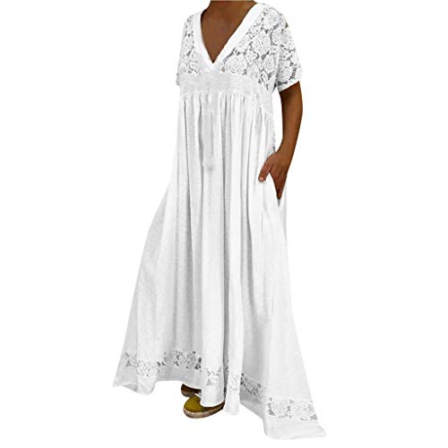 Vestidos Largo de Encaje Ajustado para Mujer con Hombros Descubiertos y Manga Corta Mujer Playa Traje Baño Vestido la Bikini Cover up Camisola Larga Mangas V-Cuello Hueco Borlas Kaftan