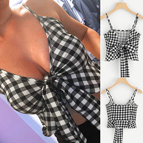 Vestidos Mujer Casual Verano 2019 Vestido de la Camisa Ocasional de Las Mujeres Frente sin Mangas de Nudo Gingham Cami Top Chaleco Camisola Camisola Camisa Vestido