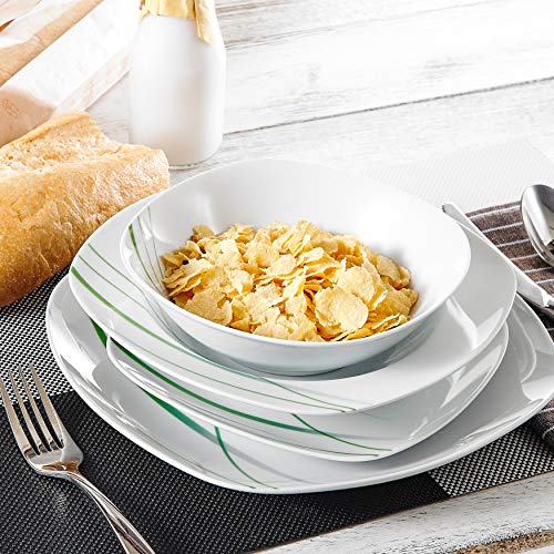 VEWEET Aviva Juegos de 48 Piezas Vajillas de Porcelana con 12 Cuencos de Cereales, 12 Platos, 12 Platos de Postre y 12 Platos Hondos para 12 Personas