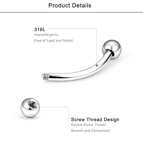 VFUN 14G Piercing Ceja Anillo & Corto Piercing Ombligo Acero Inoxidable Mujer Piercing Curvados Ombligo Vientre Anillo CZ Barbell Joyería Piercing del Cuerpo 10 Piezas