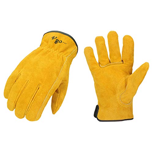 Vgo 3Pares Guantes de Trabajo de Cuero de Vacuno para Conductores, Jardinería, Almacenamiento, Trabajo Agrícola, Multifunción (Amarillo, Talla 9/L, CB9501)