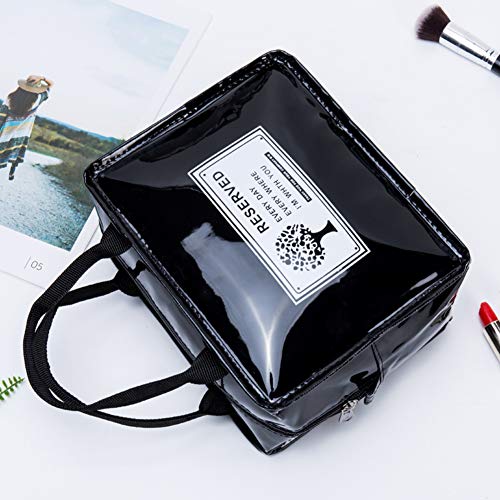 Viaje Bolsas Cosméticas Para Mujeres,Portátil Moda Bolsa De Aseo Cuero Bolsa De Maquillaje Impermeable Organizador De Accesorios Bolso Multifunción Almacenamiento Para Chicas Negro - Grande