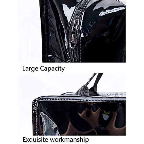 Viaje Bolsas Cosméticas Para Mujeres,Portátil Moda Bolsa De Aseo Cuero Bolsa De Maquillaje Impermeable Organizador De Accesorios Bolso Multifunción Almacenamiento Para Chicas Negro - Grande