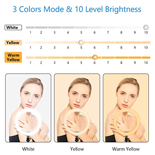 Vicloon Luz de Anillo LED 10", Trípode con Soporte de teléfono & Control Remoto Bluetooth, 3 Colores 10 Brillos Regulables, Aro de Luz para Maquillaje, Selfie, Youtube, TIK Tok