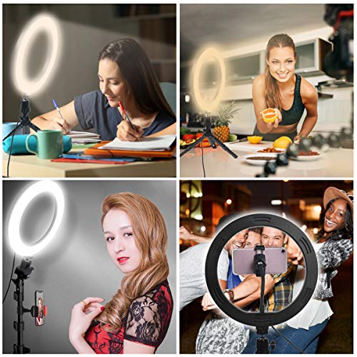 Vicloon Luz de Anillo LED 10", Trípode con Soporte de teléfono & Control Remoto Bluetooth, 3 Colores 10 Brillos Regulables, Aro de Luz para Maquillaje, Selfie, Youtube, TIK Tok