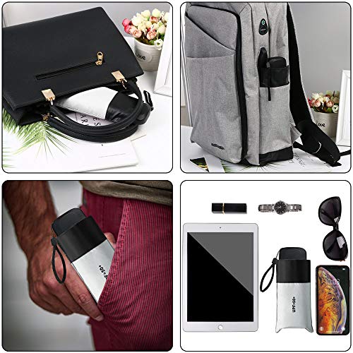 Vicloon Mini Paraguas, Paraguas de Viaje Portátil 6 Varillas con Puesto de Paraguas y 210T Negro Tela de Goma, Paraguas Plegables y Compacto, Mini Viento Paraguas 95% De Resistencia UV - Blanco