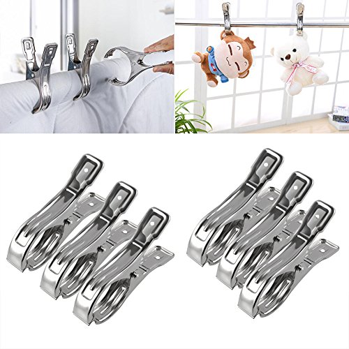 Vicloon Set de 6 Pinzas de Toalla de Playa Clips de Acero Inoxidable, Resistentes al Viento, para la Ropa Pesada y el Lavarse, Plata
