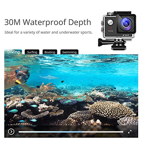 Victure Cámara Deportiva Ultra HD 4K 20MP WiFi Impermeable Videocámara Acción Acuática 170 Gran Angular 2 Baterías Cada 1050mAh con Múltiples Accesorios Kit