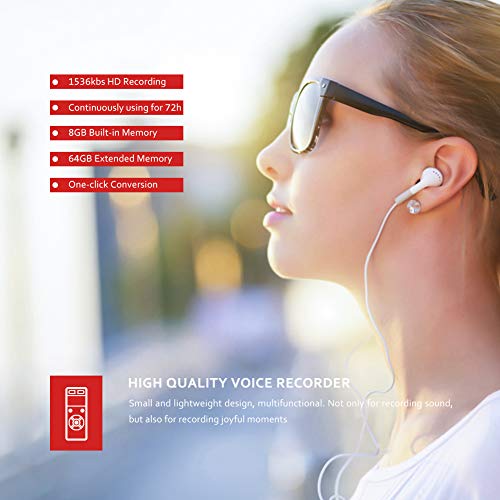 Victure Grabador de Voz Digital Portátil 8GB Compatible con Tarjeta TF de hasta 64 GB con Activación de Voz Recargable por USB 2 Espía de Micrófono para Clases Universitarias Reuniones