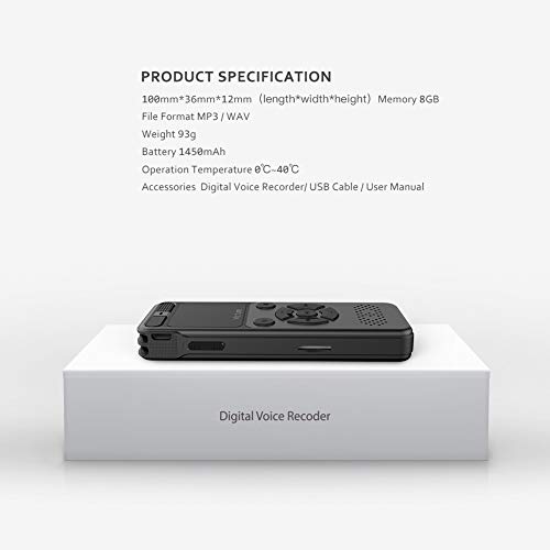 Victure Grabador de Voz Digital Portátil 8GB Compatible con Tarjeta TF de hasta 64 GB con Activación de Voz Recargable por USB 2 Espía de Micrófono para Clases Universitarias Reuniones