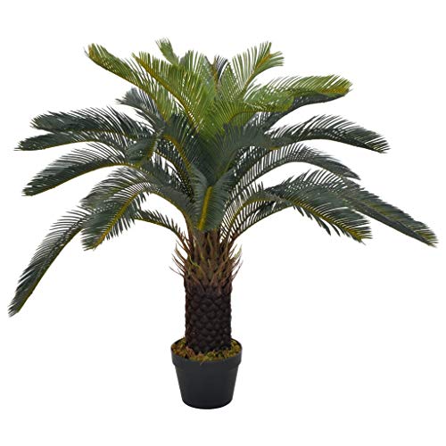 vidaXL Planta Artificial Decoración Palmera CICA Maceta Flores Decorativas Realistas Exterior Interior Oficina Hojas Plástico 90 cm Alta Verde Marrón